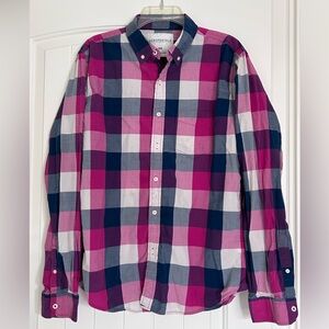 Aeropostale Men's Casual Pink and Blue Checkered Shirt